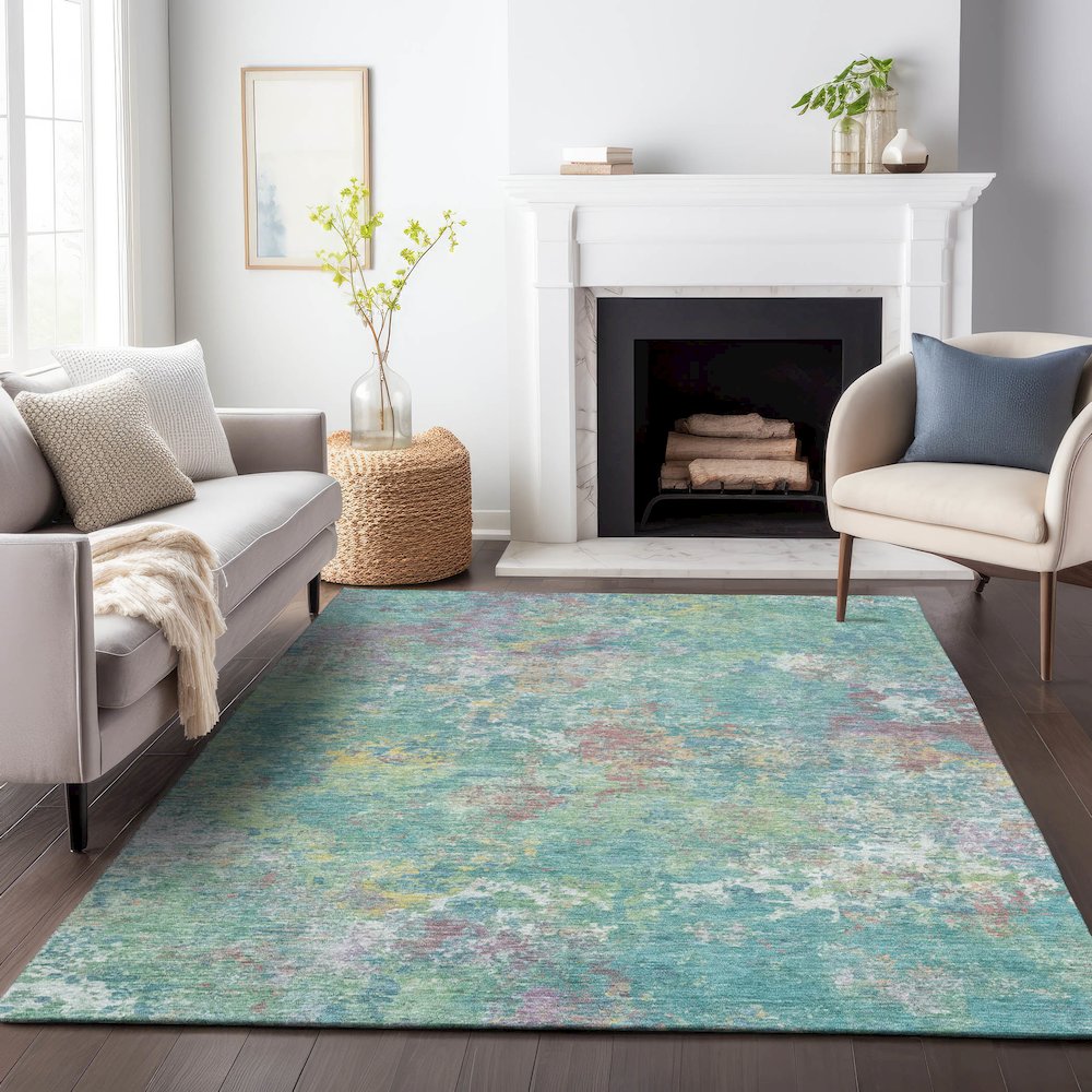 Machine Washable Indoor/Outdoor Chantille ACN2166 Teal 2'6" x 3'10" Rug. Picture 6