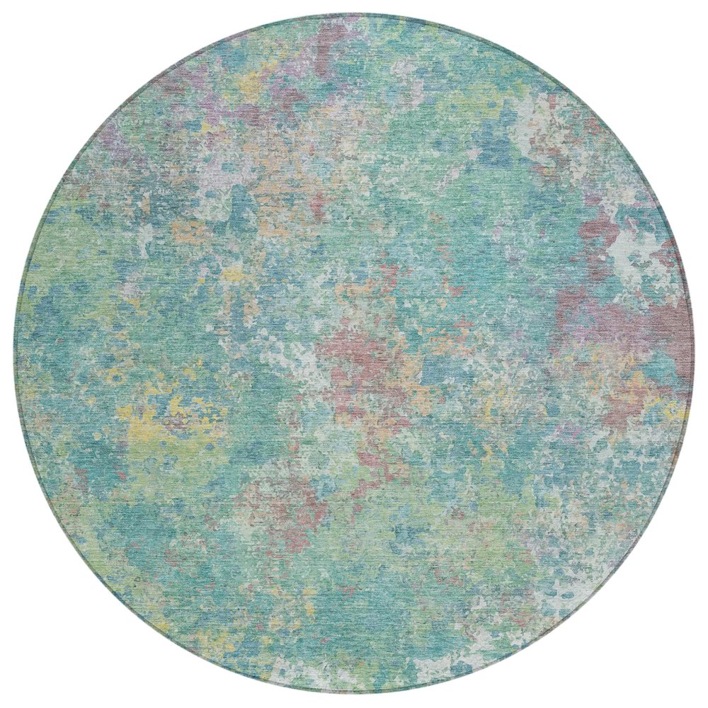 Machine Washable Indoor/Outdoor Chantille ACN2166 Teal 8' x 8' Round Rug. Picture 1