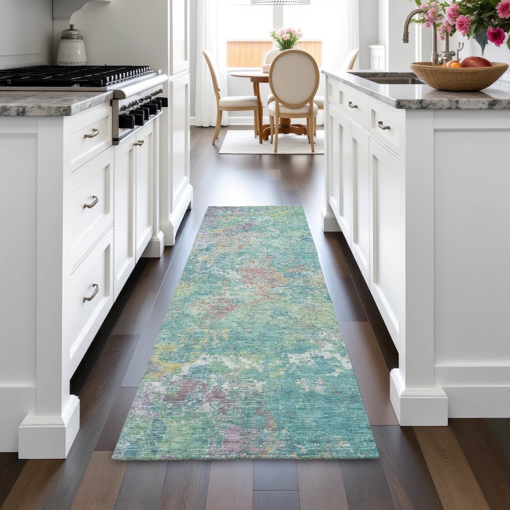 Machine Washable Indoor/Outdoor Chantille ACN2166 Teal 2'3" x 7'6" Runner Rug. Picture 5