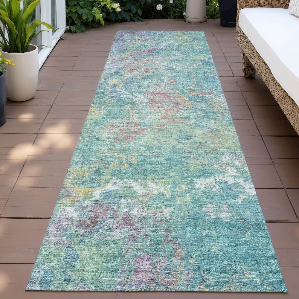 Machine Washable Indoor/Outdoor Chantille ACN2166 Teal 2'3" x 7'6" Runner Rug. Picture 6