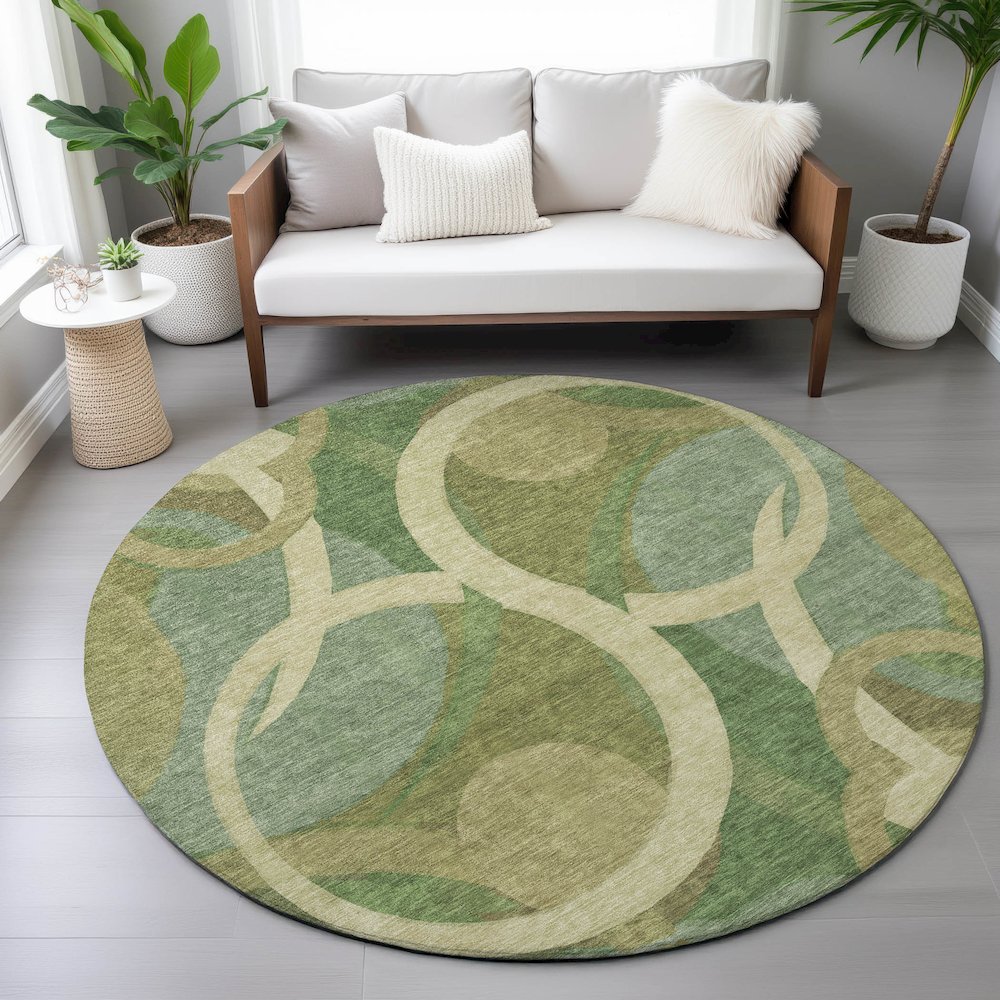 Machine Washable Indoor/Outdoor Chantille ACN2167 Green 8' x 8' Round Rug. Picture 5