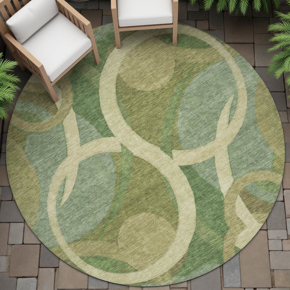 Machine Washable Indoor/Outdoor Chantille ACN2167 Green 8' x 8' Round Rug. Picture 6