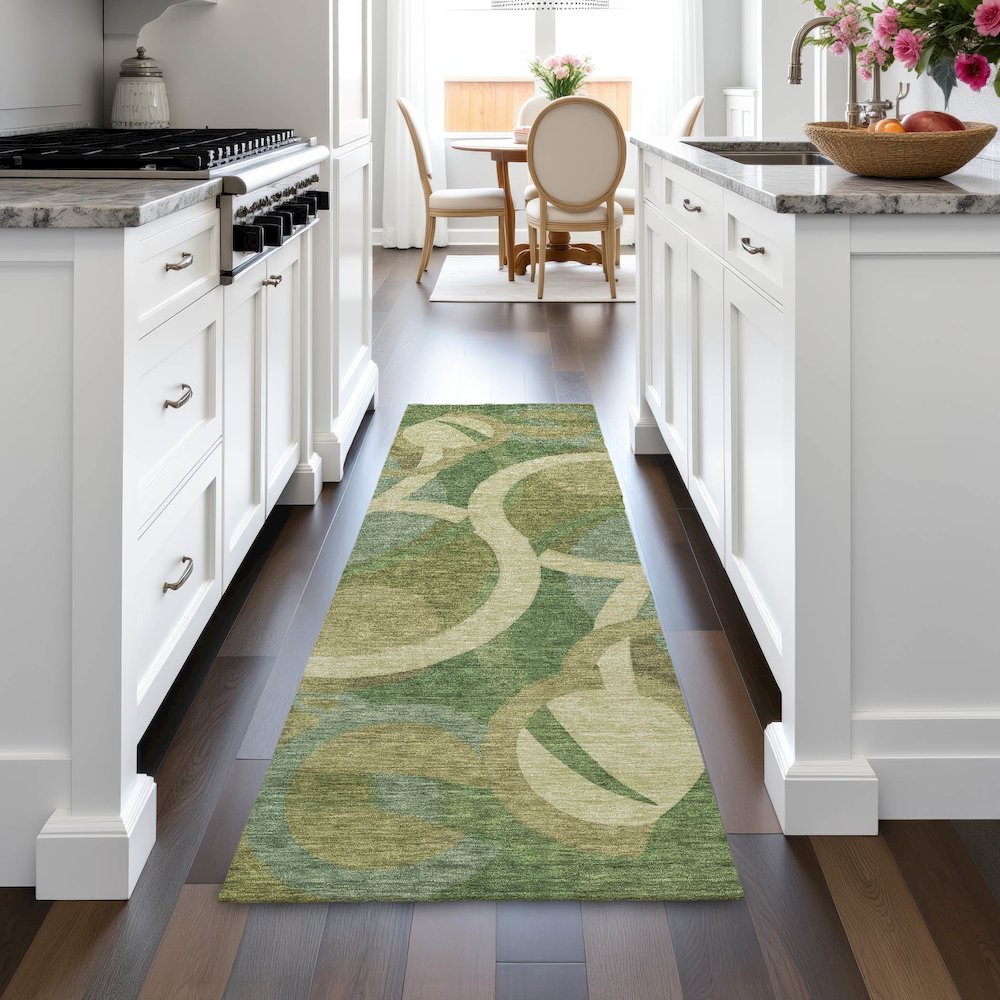 Machine Washable Indoor/Outdoor Chantille ACN2167 Green 2'3" x 7'6" Runner Rug. Picture 5