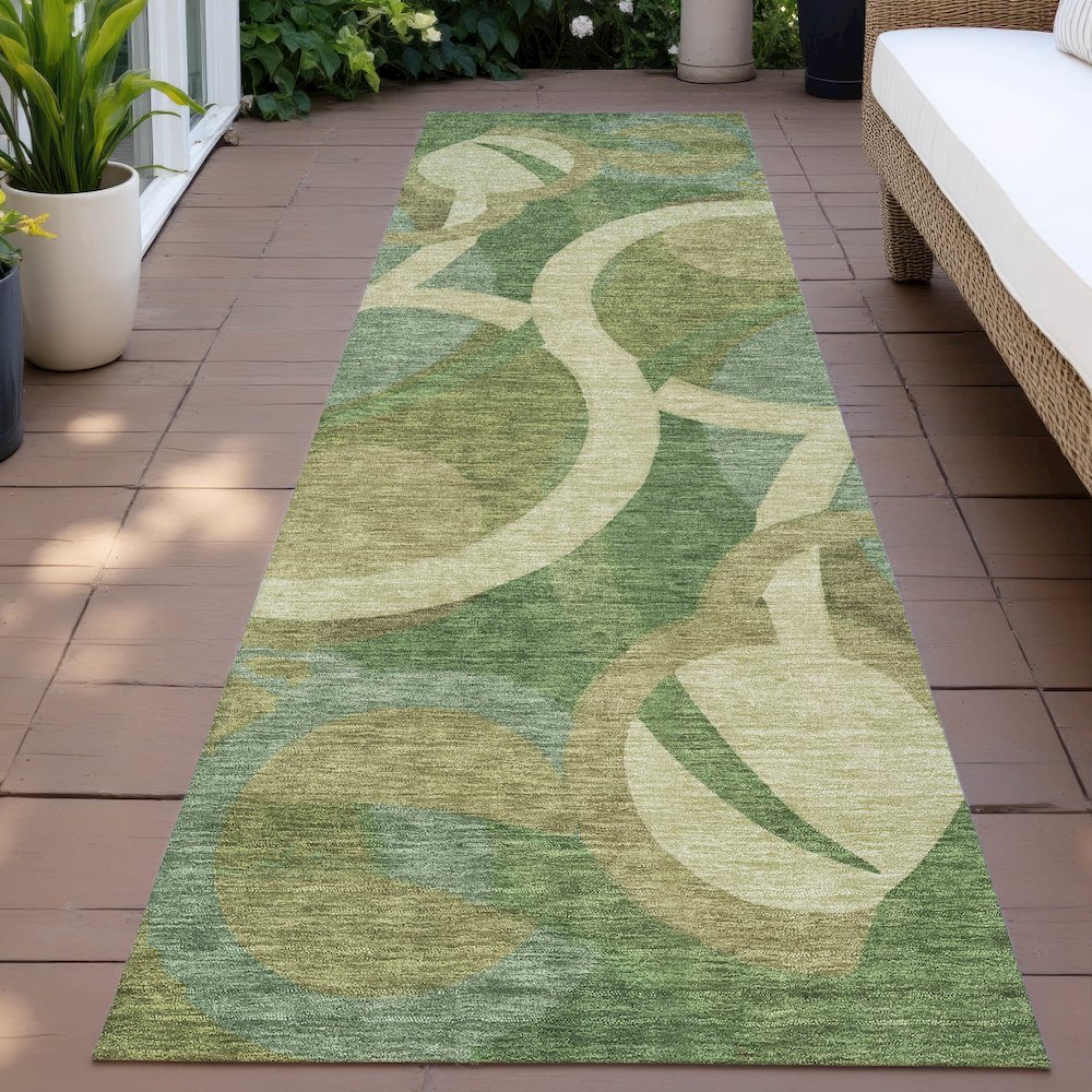 Machine Washable Indoor/Outdoor Chantille ACN2167 Green 2'3" x 7'6" Runner Rug. Picture 6