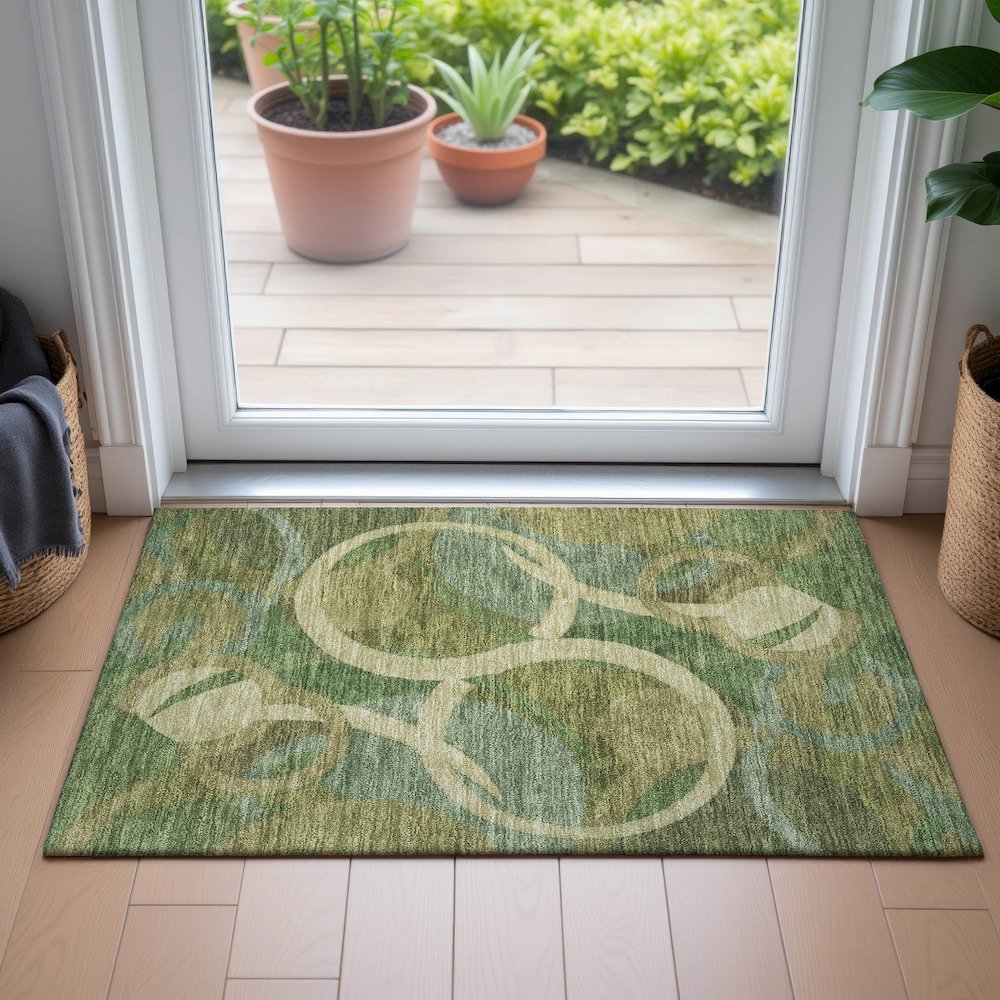 Machine Washable Indoor/Outdoor Chantille ACN2167 Green 1'8" x 2'6" Rug. Picture 5