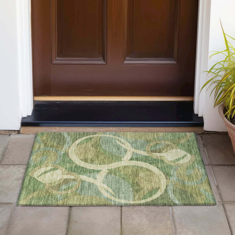 Machine Washable Indoor/Outdoor Chantille ACN2167 Green 1'8" x 2'6" Rug. Picture 6