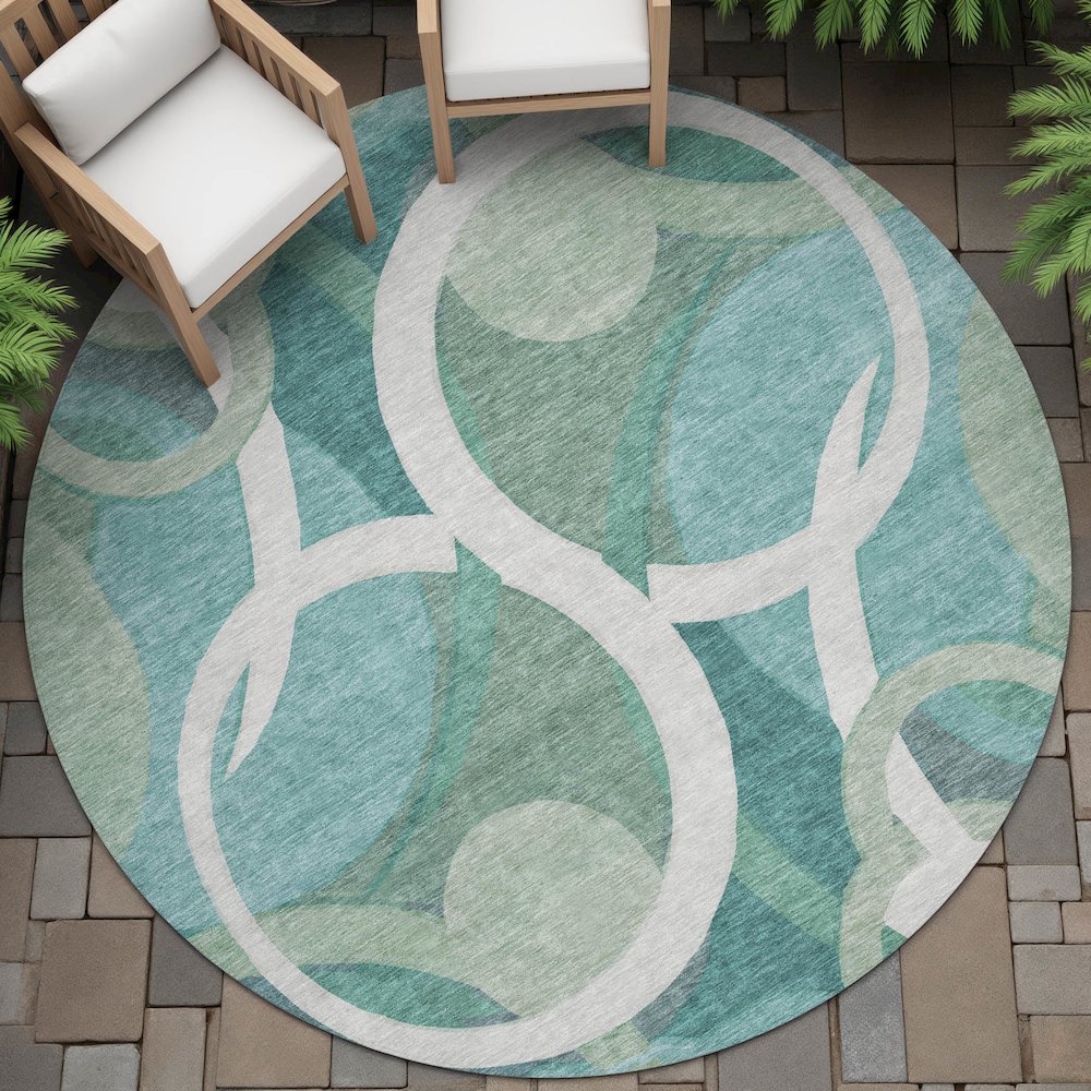 Machine Washable Indoor/Outdoor Chantille ACN2167 Teal 8' x 8' Round Rug. Picture 6