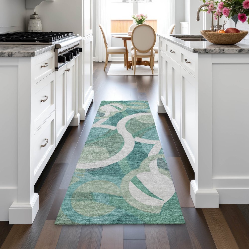 Machine Washable Indoor/Outdoor Chantille ACN2167 Teal 2'3" x 7'6" Runner Rug. Picture 5