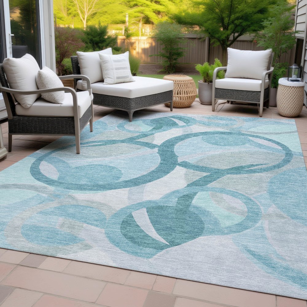 Machine Washable Indoor/Outdoor Chantille ACN2168 Teal 2'6" x 3'10" Rug. Picture 8