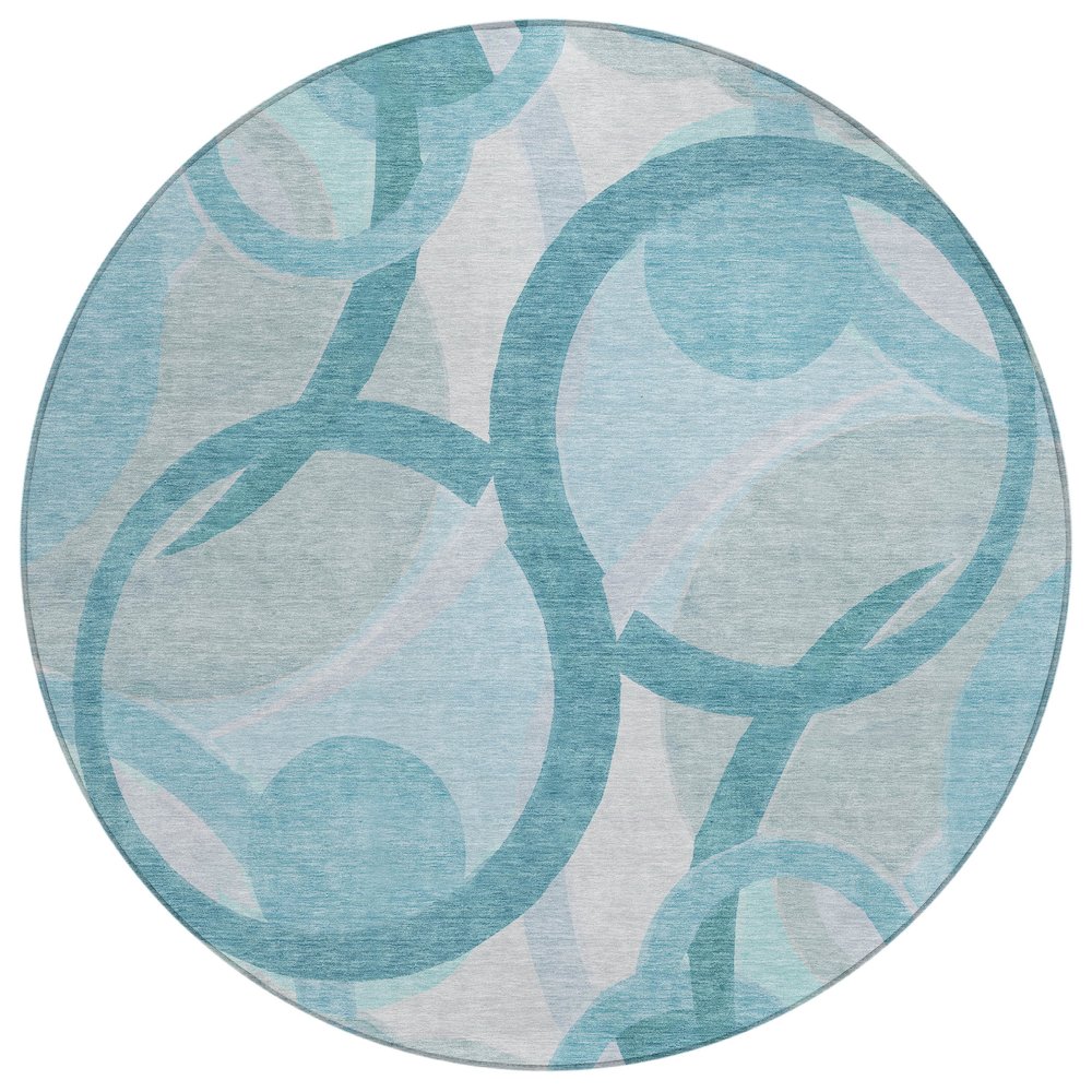 Machine Washable Indoor/Outdoor Chantille ACN2168 Teal 8' x 8' Round Rug. Picture 1