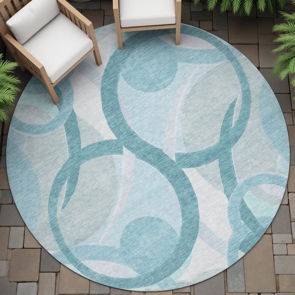 Machine Washable Indoor/Outdoor Chantille ACN2168 Teal 8' x 8' Round Rug. Picture 6