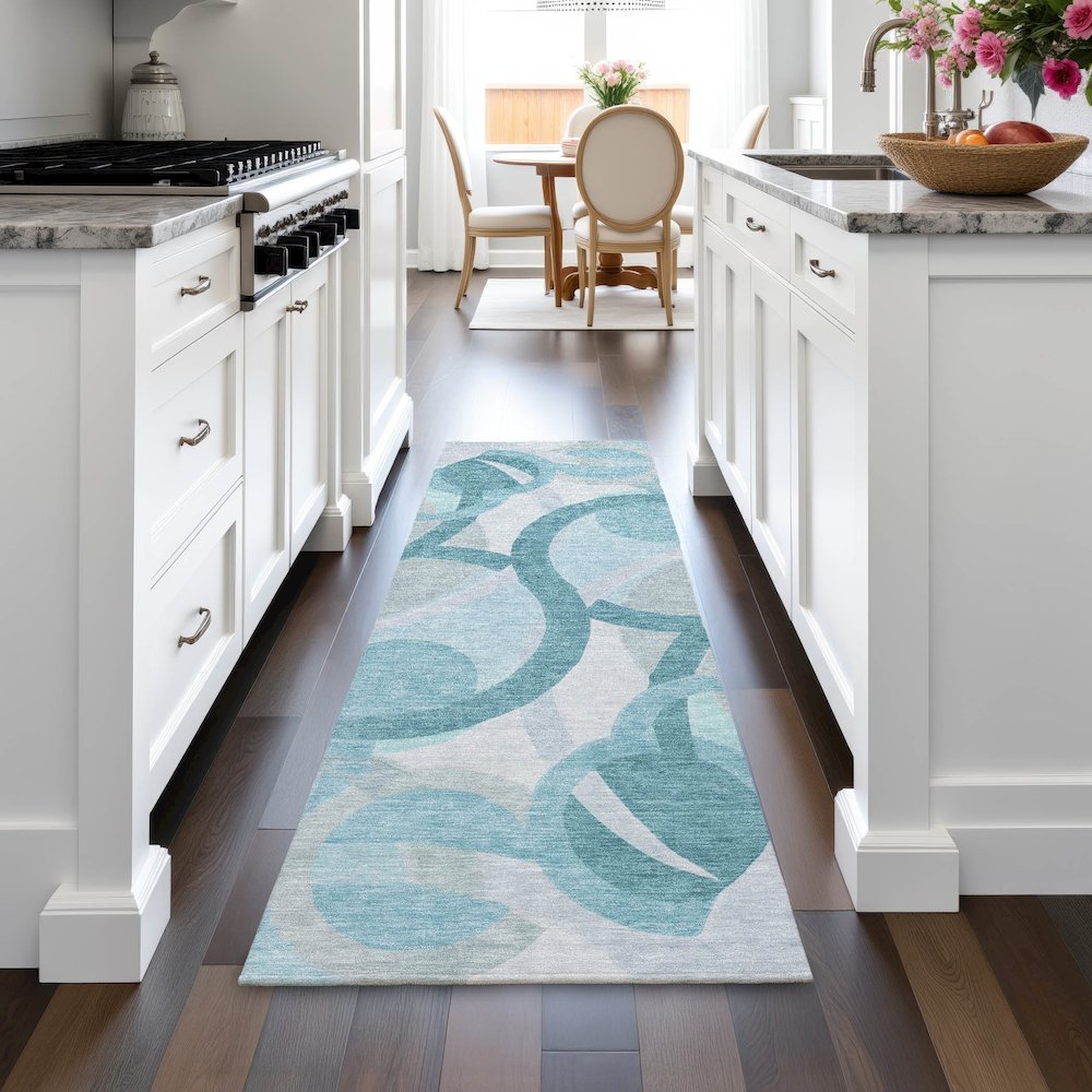 Machine Washable Indoor/Outdoor Chantille ACN2168 Teal 2'3" x 7'6" Runner Rug. Picture 5