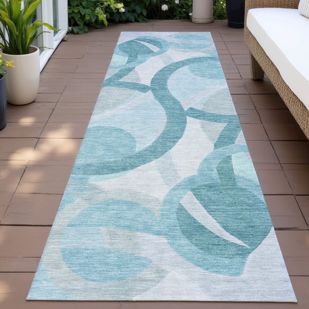 Machine Washable Indoor/Outdoor Chantille ACN2168 Teal 2'3" x 7'6" Runner Rug. Picture 6