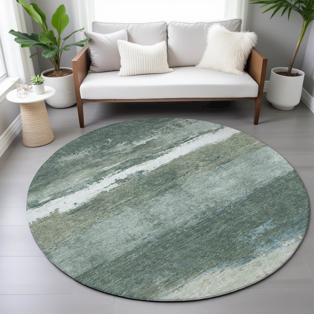Machine Washable Indoor/Outdoor Chantille ACN2169 Aloe 8' x 8' Round Rug. Picture 5