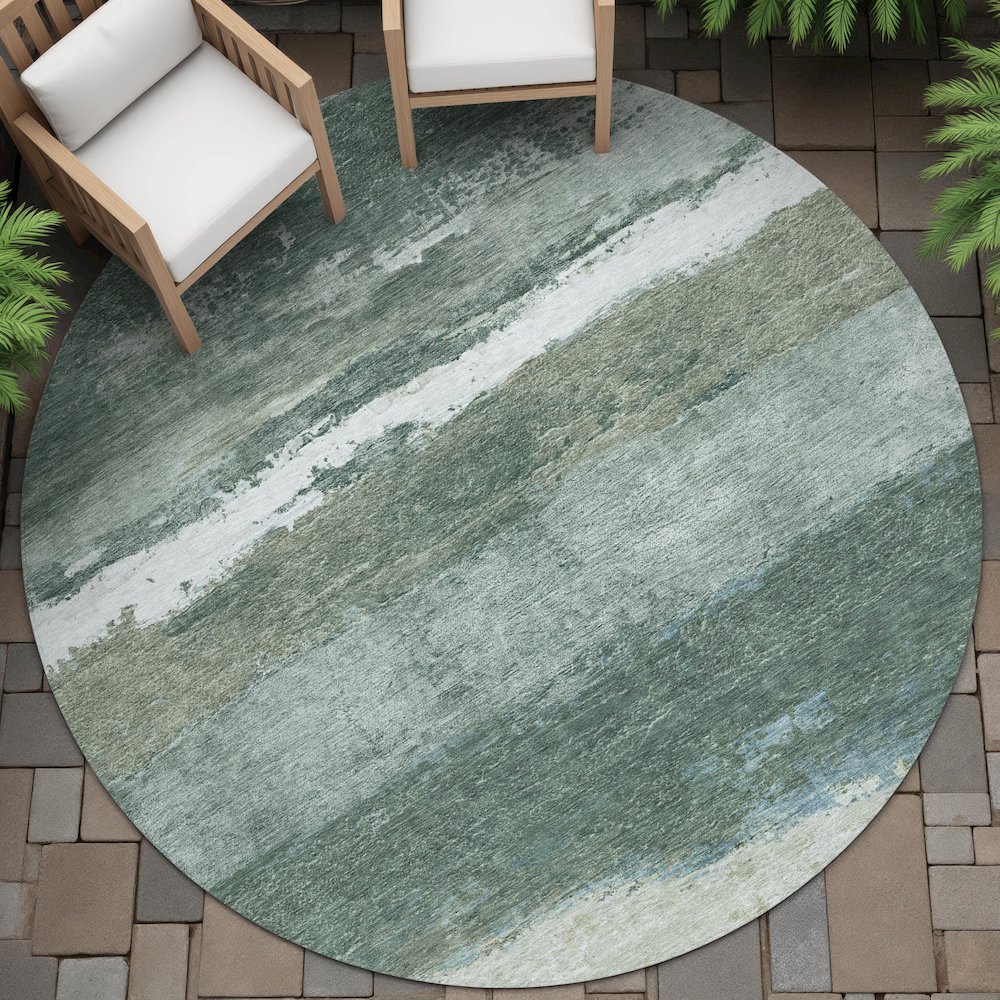 Machine Washable Indoor/Outdoor Chantille ACN2169 Aloe 8' x 8' Round Rug. Picture 6