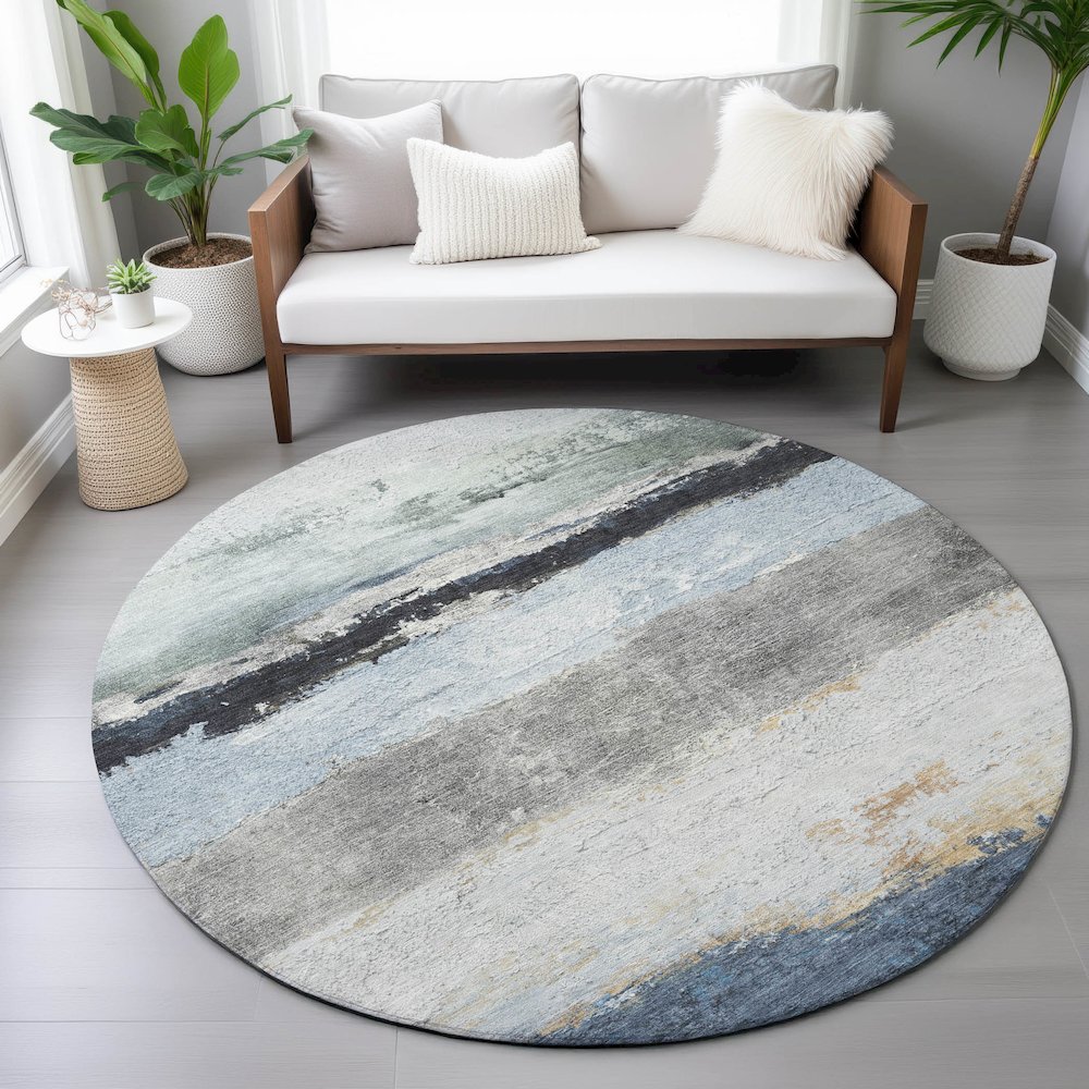 Machine Washable Indoor/Outdoor Chantille ACN2169 Blue 8' x 8' Round Rug. Picture 5