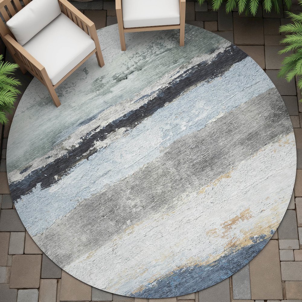 Machine Washable Indoor/Outdoor Chantille ACN2169 Blue 8' x 8' Round Rug. Picture 6