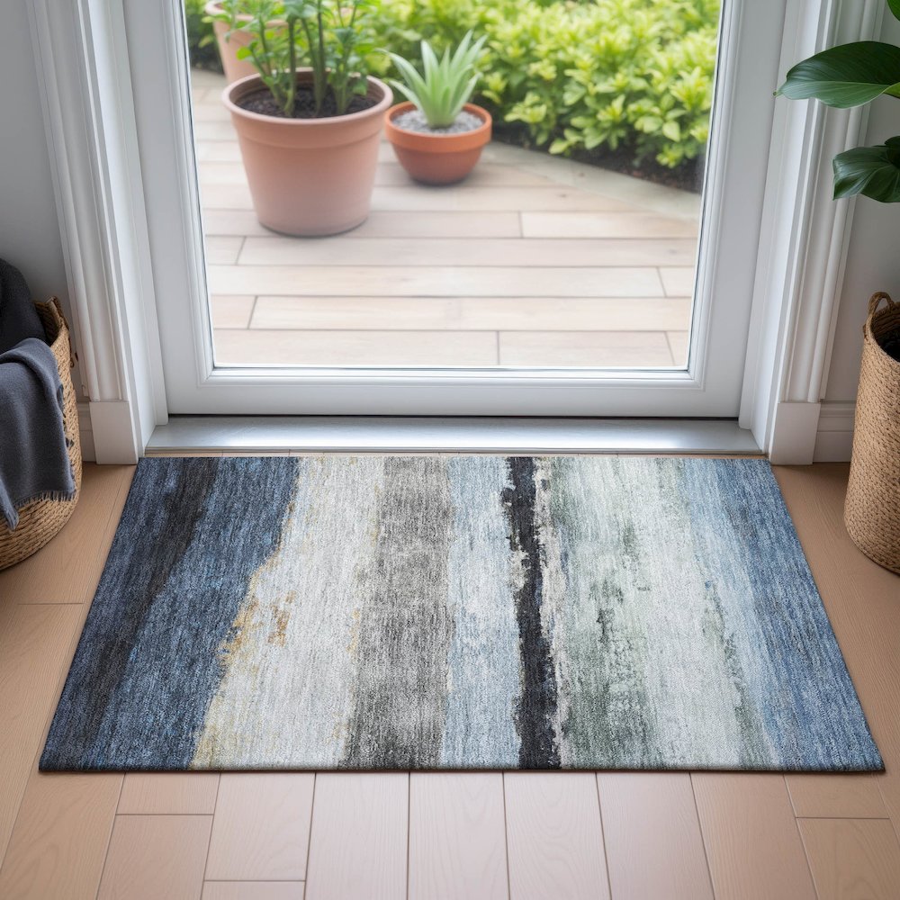 Machine Washable Indoor/Outdoor Chantille ACN2169 Blue 1'8" x 2'6" Rug. Picture 5