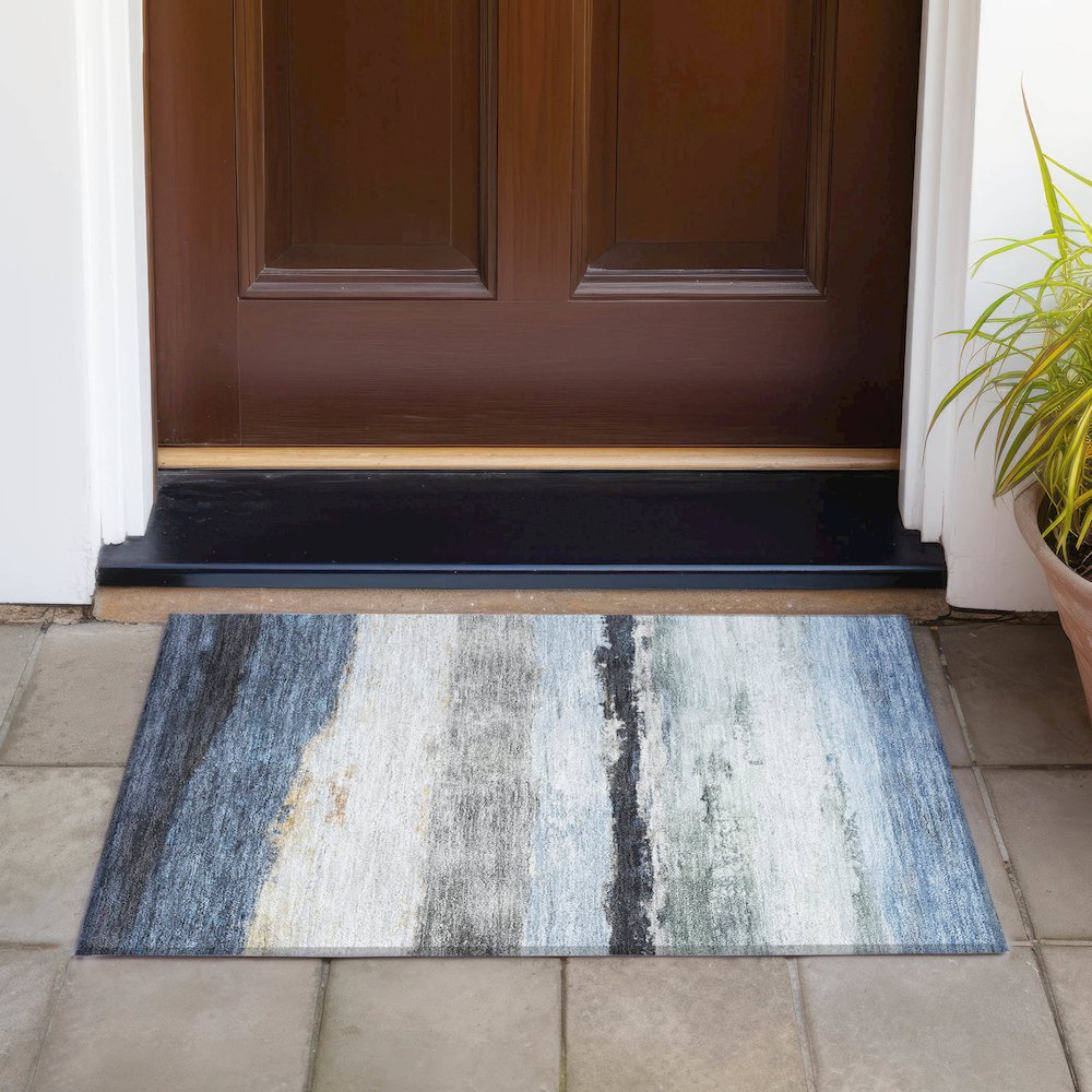 Machine Washable Indoor/Outdoor Chantille ACN2169 Blue 1'8" x 2'6" Rug. Picture 6