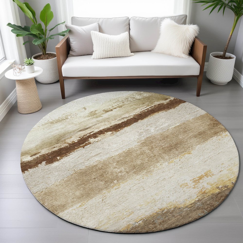 Machine Washable Indoor/Outdoor Chantille ACN2169 Brown 8' x 8' Round Rug. Picture 5