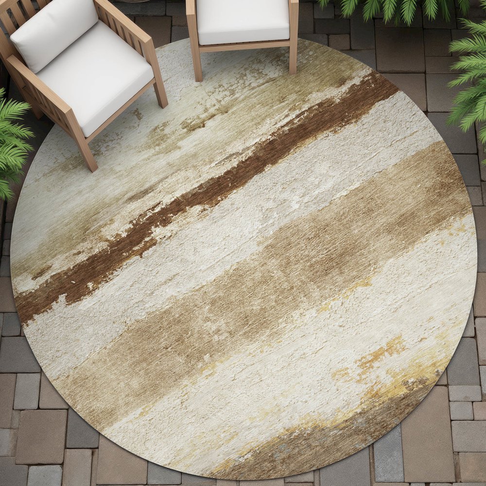 Machine Washable Indoor/Outdoor Chantille ACN2169 Brown 8' x 8' Round Rug. Picture 6