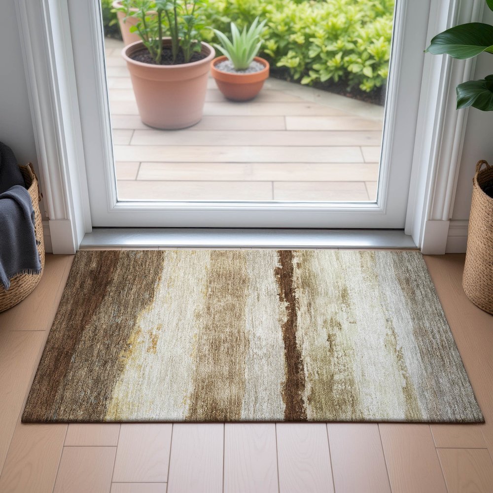 Machine Washable Indoor/Outdoor Chantille ACN2169 Brown 1'8" x 2'6" Rug. Picture 5