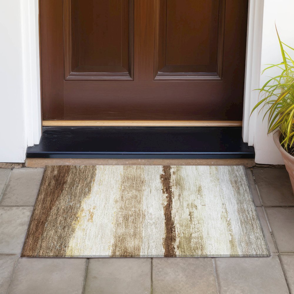 Machine Washable Indoor/Outdoor Chantille ACN2169 Brown 1'8" x 2'6" Rug. Picture 6