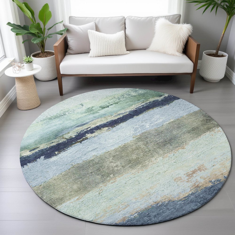 Machine Washable Indoor/Outdoor Chantille ACN2169 Denim 8' x 8' Round Rug. Picture 5