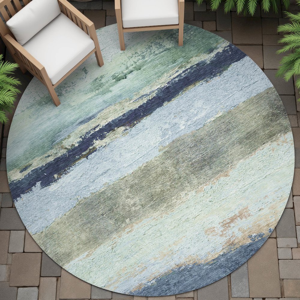 Machine Washable Indoor/Outdoor Chantille ACN2169 Denim 8' x 8' Round Rug. Picture 6