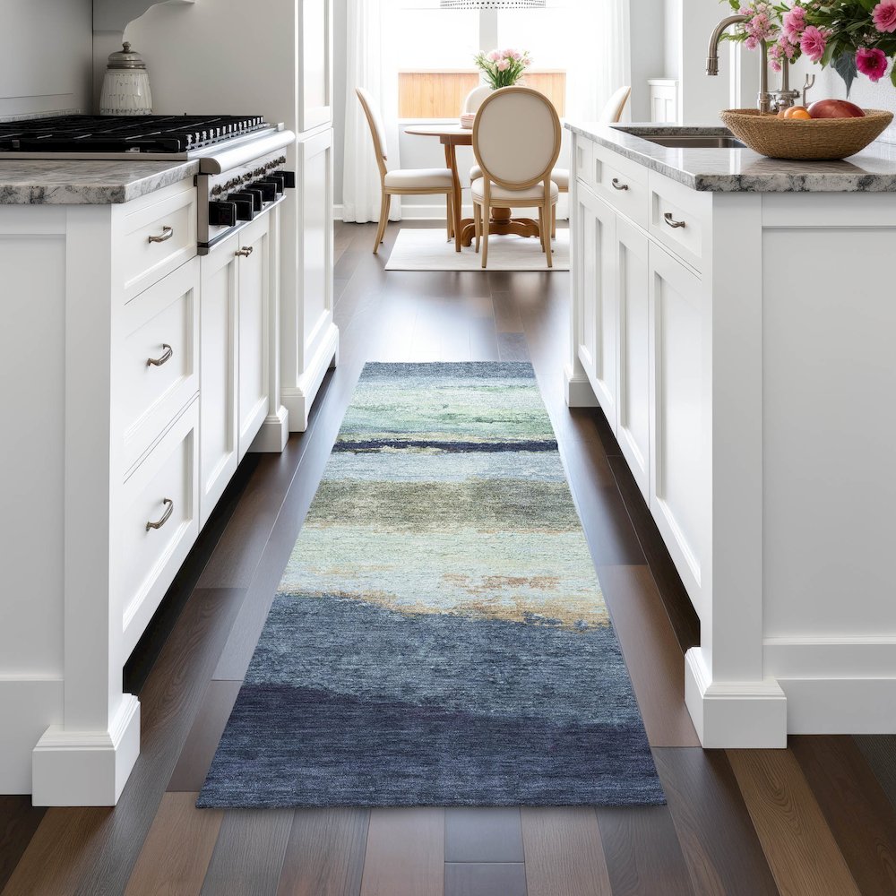 Machine Washable Indoor/Outdoor Chantille ACN2169 Denim 2'3" x 7'6" Runner Rug. Picture 5