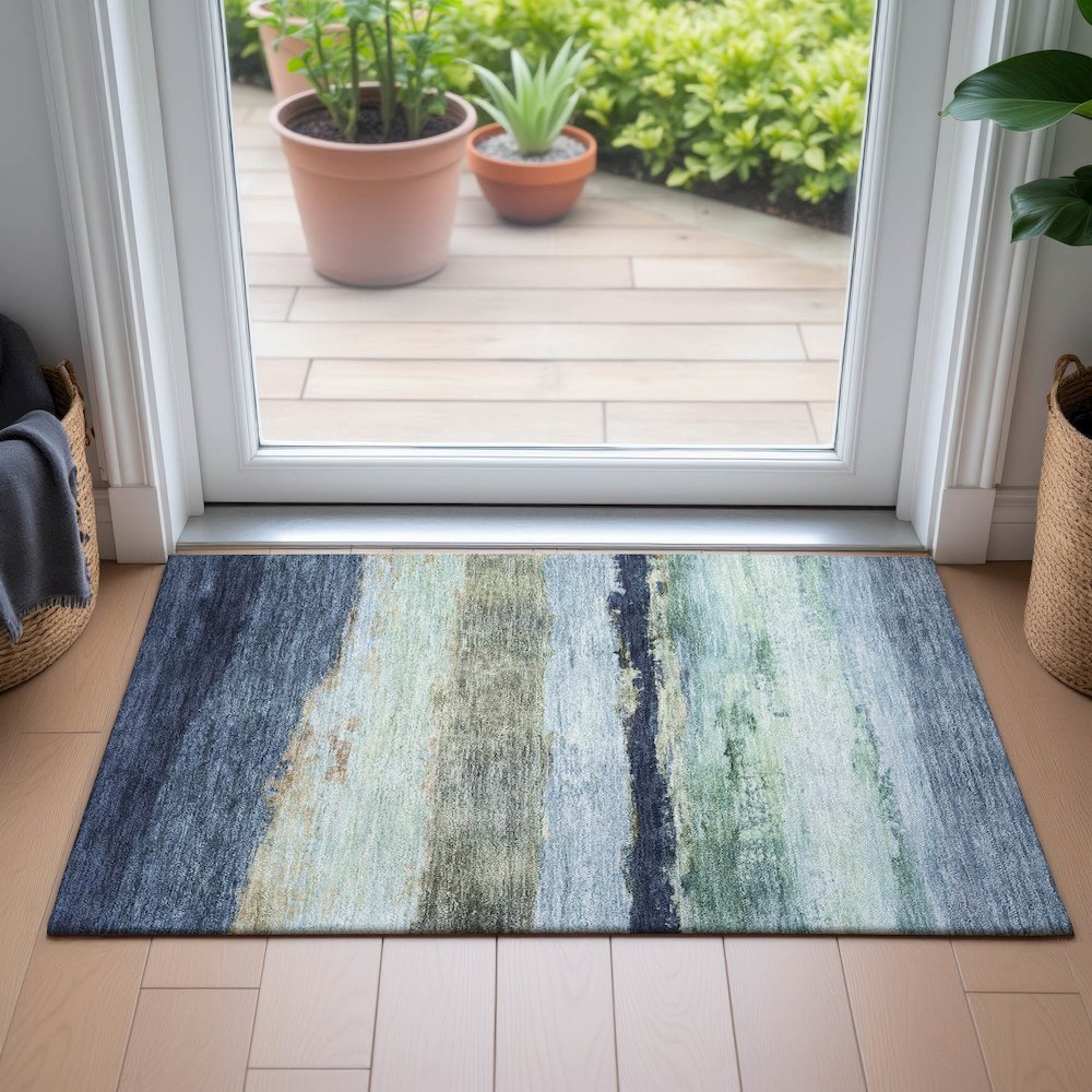 Machine Washable Indoor/Outdoor Chantille ACN2169 Denim 1'8" x 2'6" Rug. Picture 5
