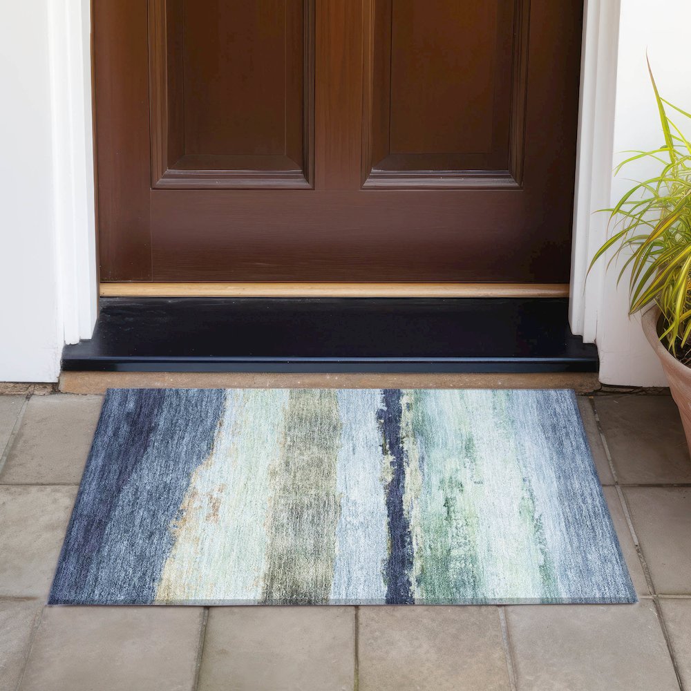 Machine Washable Indoor/Outdoor Chantille ACN2169 Denim 1'8" x 2'6" Rug. Picture 6