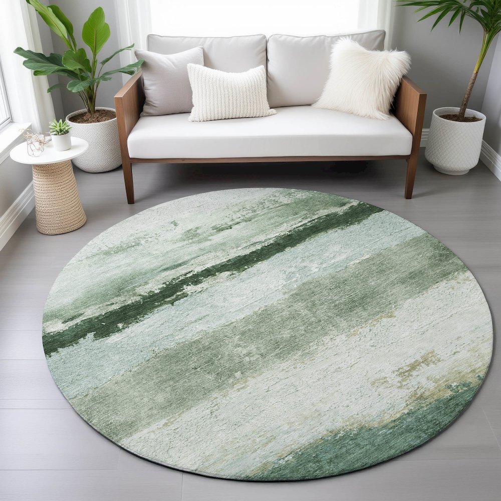 Machine Washable Indoor/Outdoor Chantille ACN2169 Fern 8' x 8' Round Rug. Picture 5