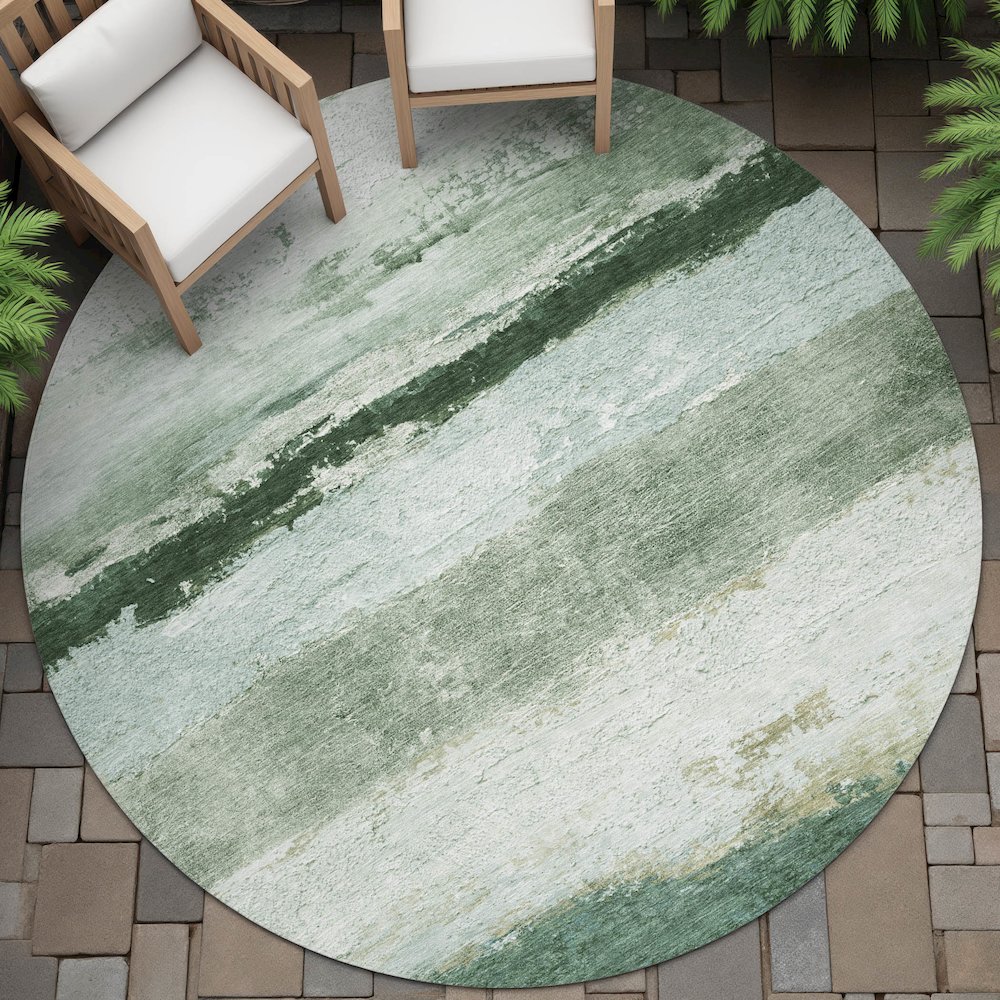 Machine Washable Indoor/Outdoor Chantille ACN2169 Fern 8' x 8' Round Rug. Picture 6
