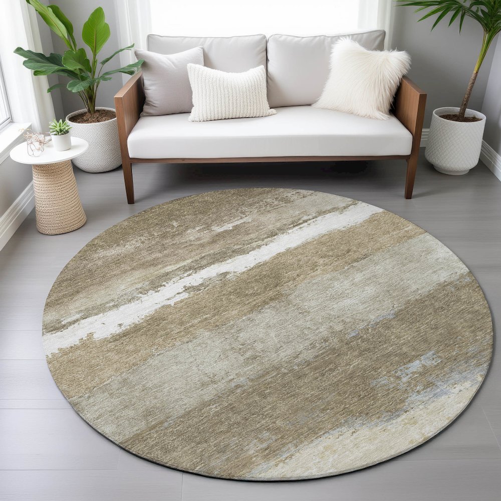 Machine Washable Indoor/Outdoor Chantille ACN2169 Khaki 8' x 8' Round Rug. Picture 5