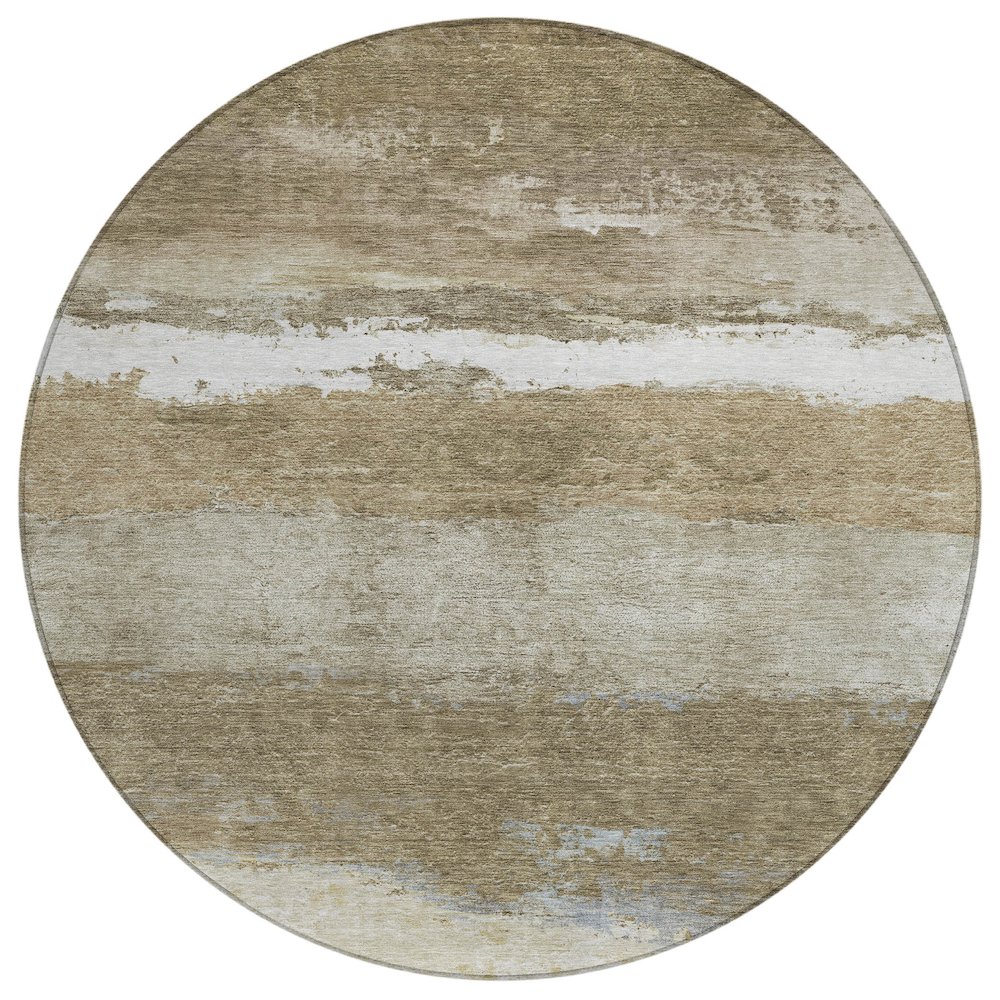 Machine Washable Indoor/Outdoor Chantille ACN2169 Khaki 8' x 8' Round Rug. Picture 1
