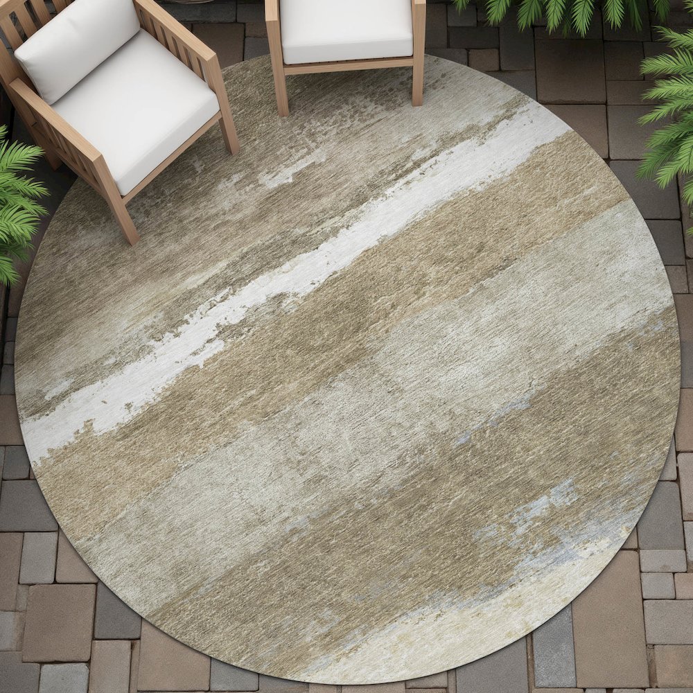 Machine Washable Indoor/Outdoor Chantille ACN2169 Khaki 8' x 8' Round Rug. Picture 6