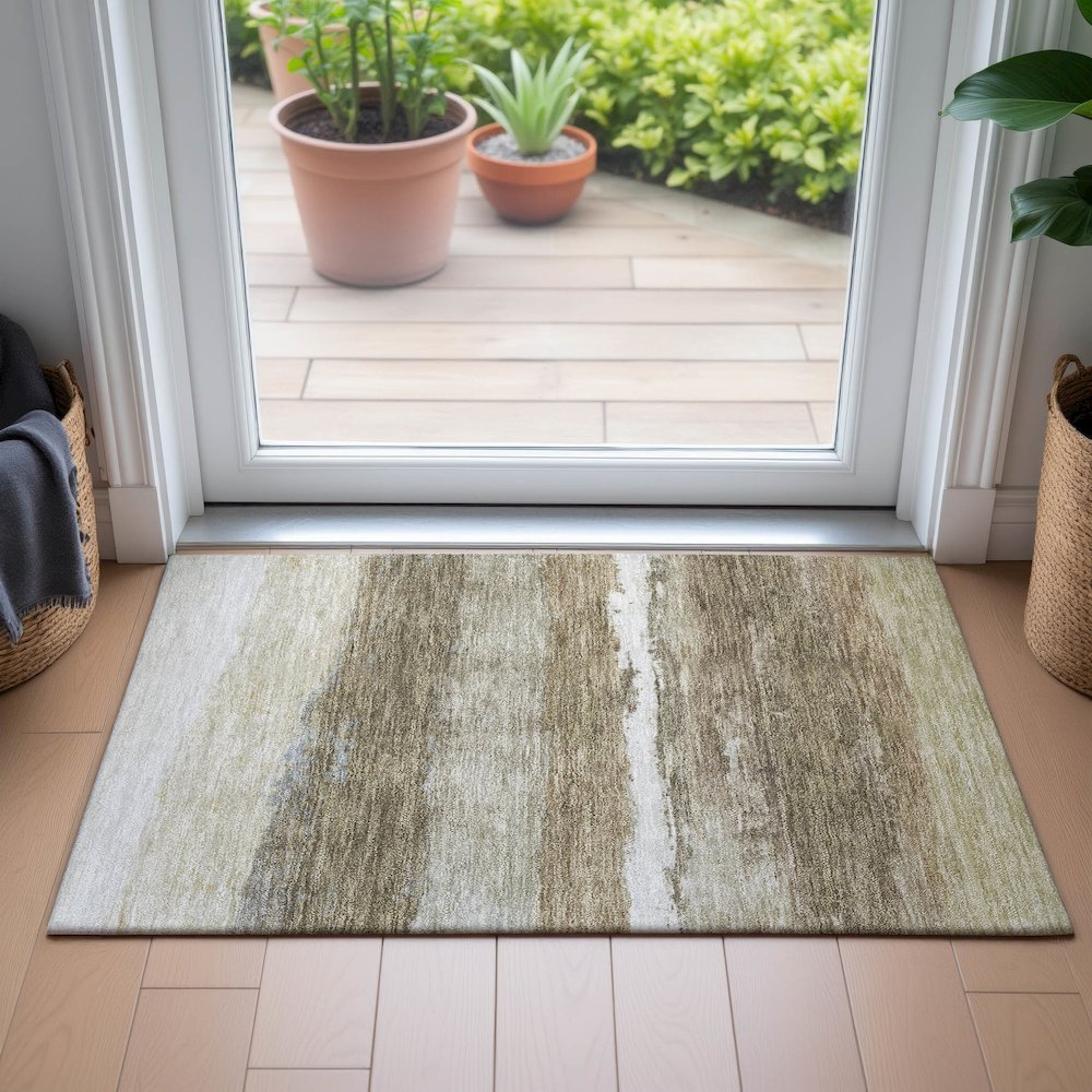 Machine Washable Indoor/Outdoor Chantille ACN2169 Khaki 1'8" x 2'6" Rug. Picture 5