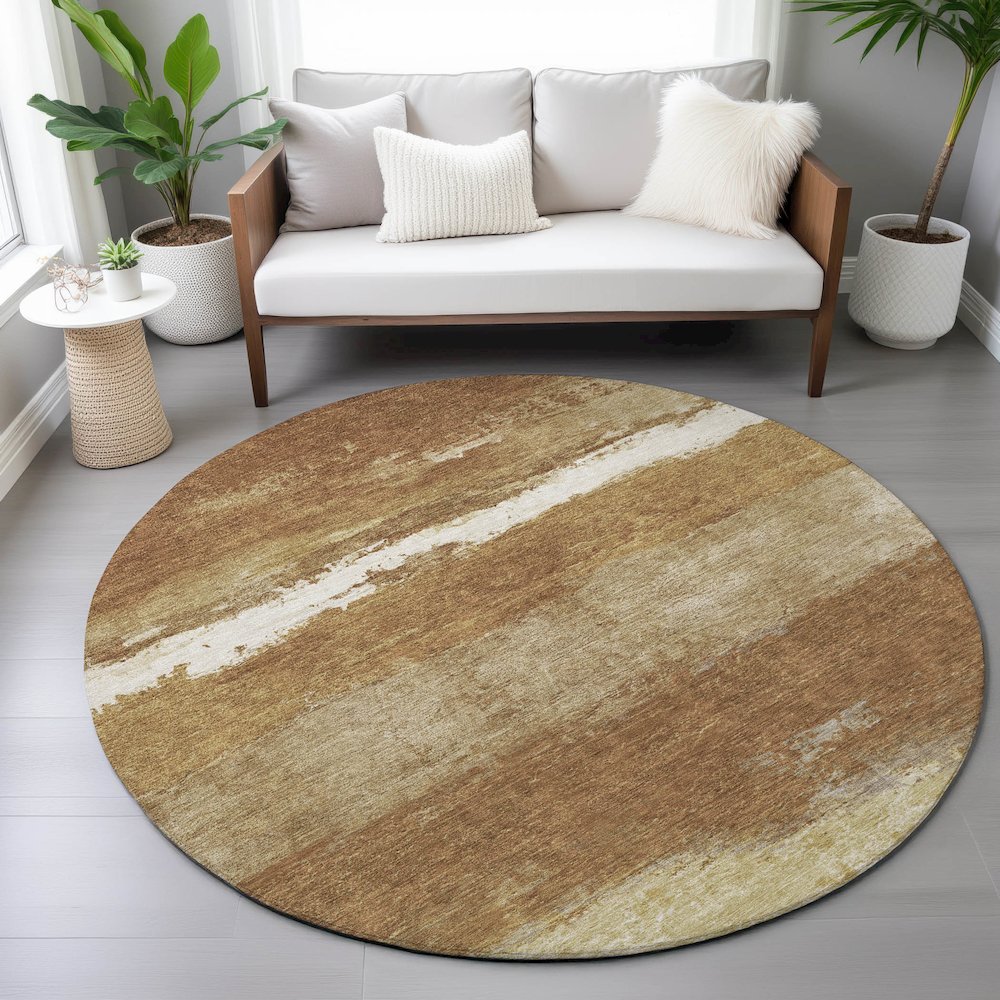 Machine Washable Indoor/Outdoor Chantille ACN2169 Paprika 8' x 8' Round Rug. Picture 5