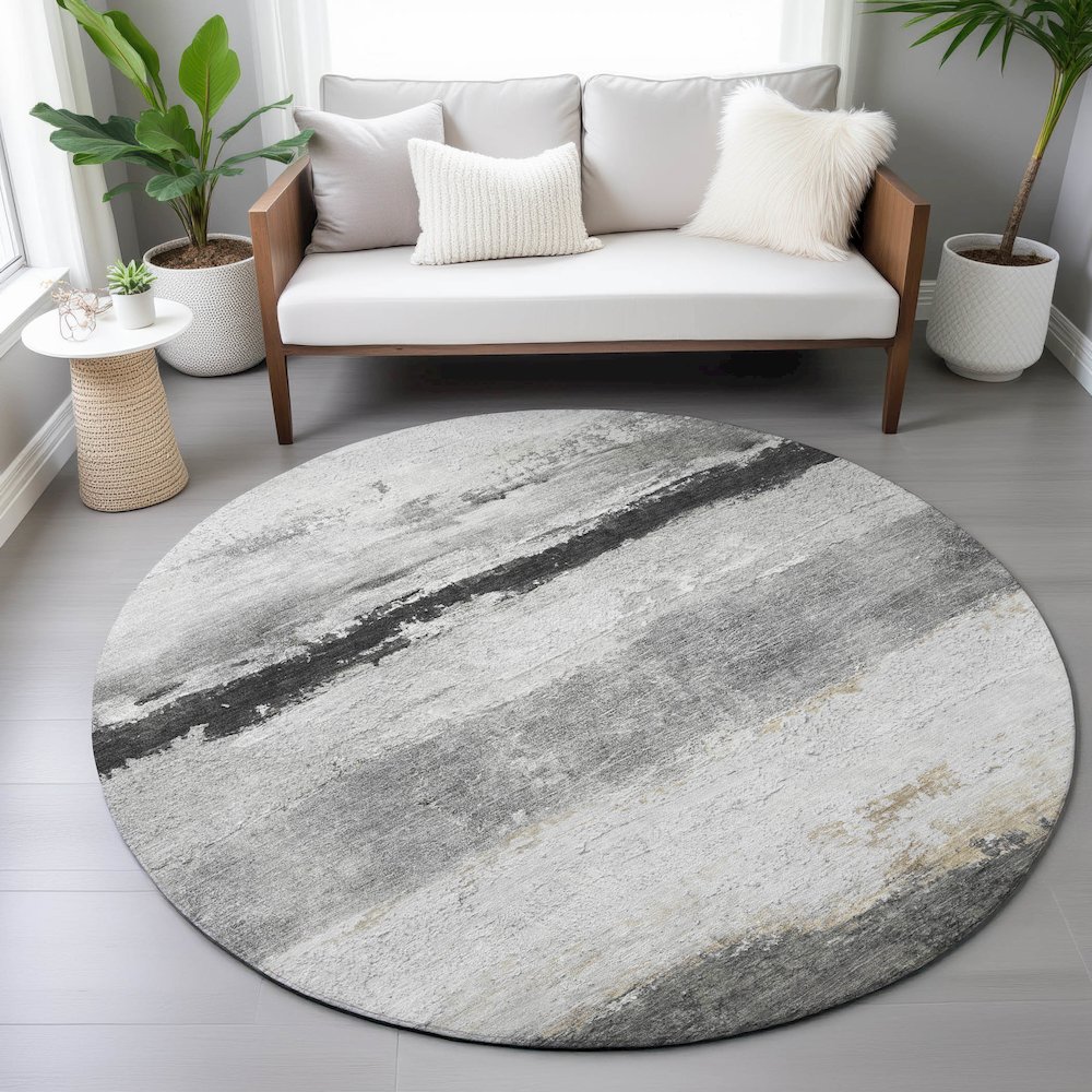 Machine Washable Indoor/Outdoor Chantille ACN2169 Pewter 8' x 8' Round Rug. Picture 5