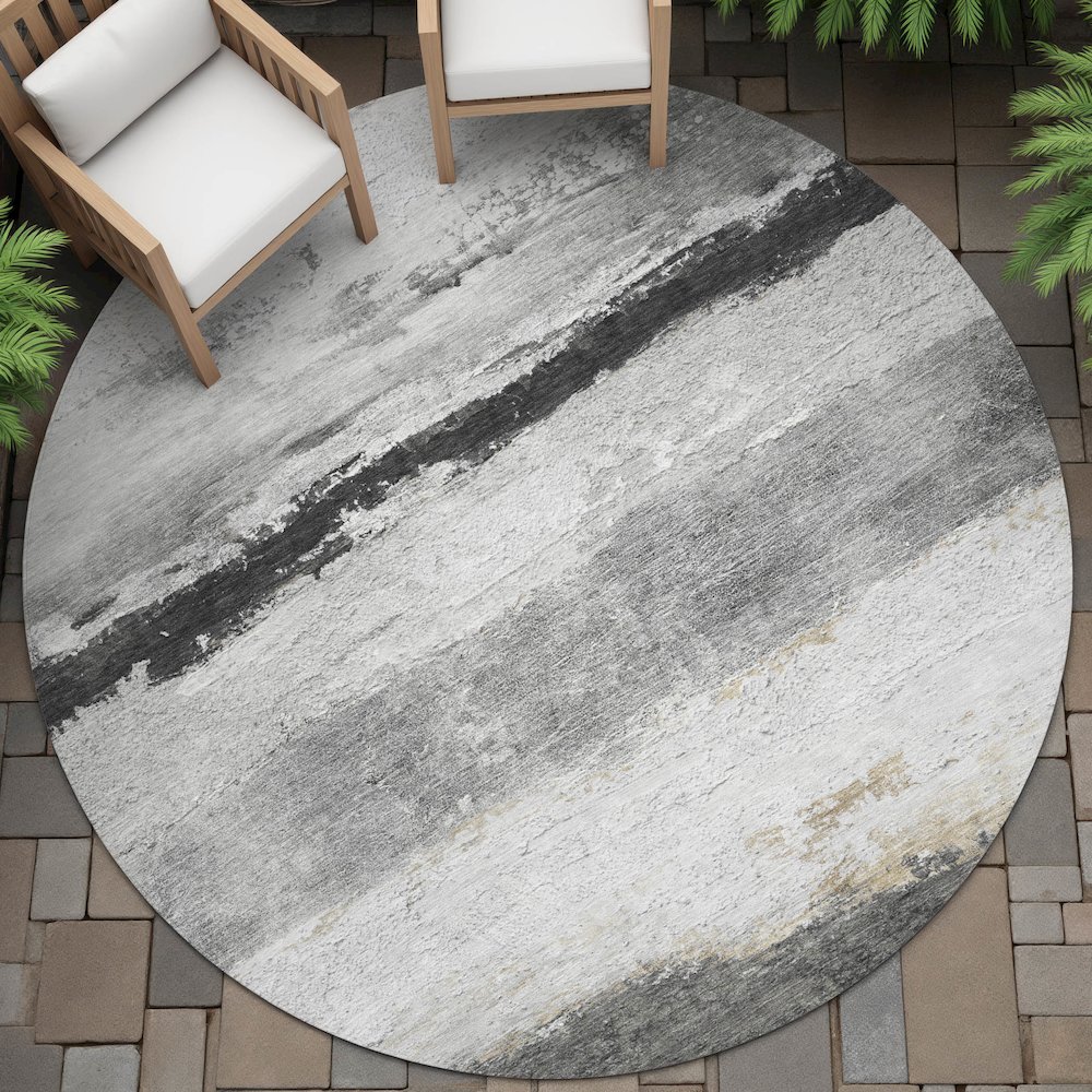 Machine Washable Indoor/Outdoor Chantille ACN2169 Pewter 8' x 8' Round Rug. Picture 6