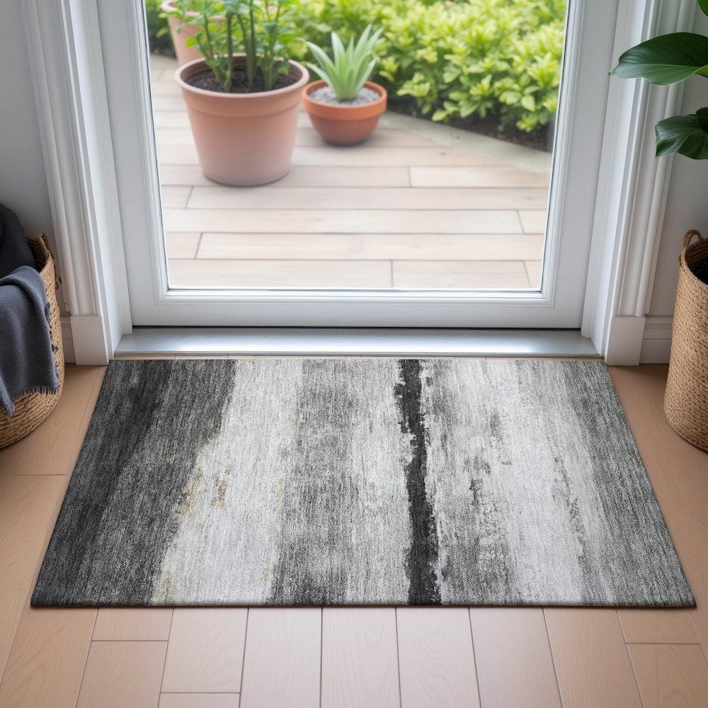 Machine Washable Indoor/Outdoor Chantille ACN2169 Pewter 1'8" x 2'6" Rug. Picture 5