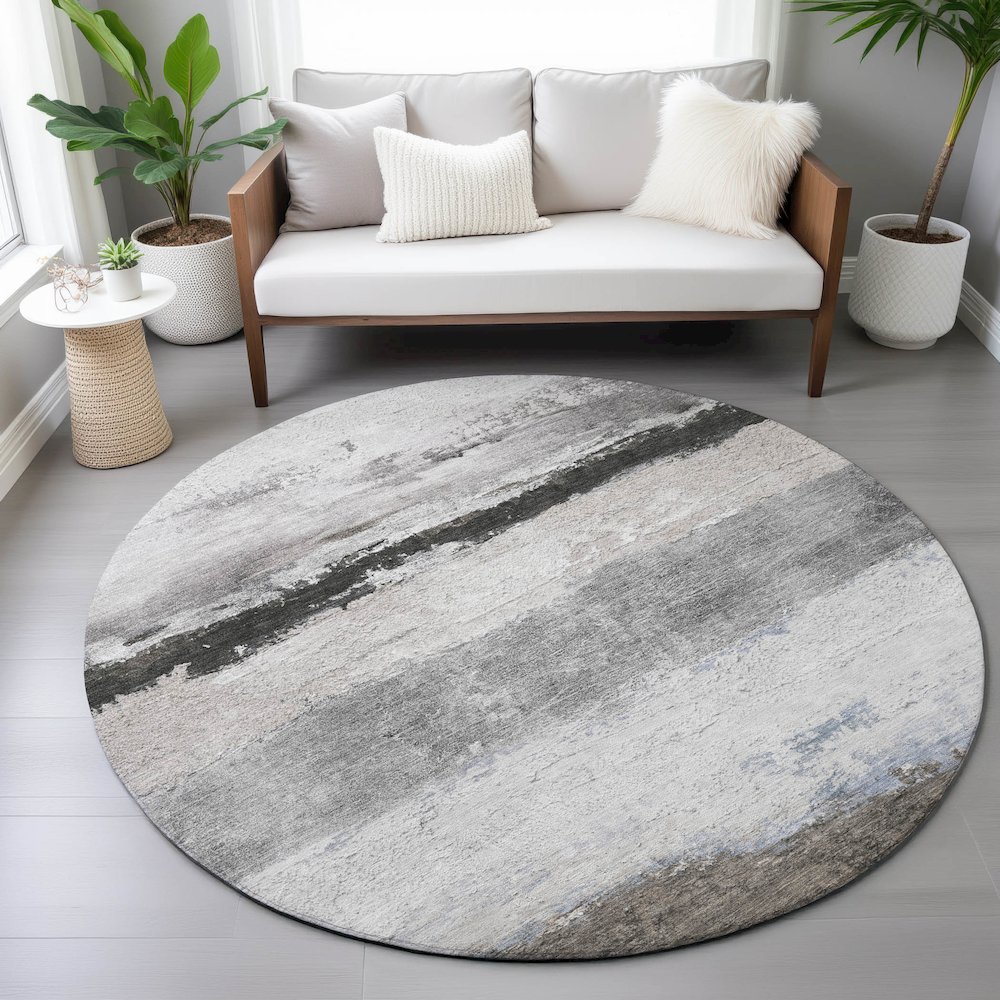 Machine Washable Indoor/Outdoor Chantille ACN2169 Taupe 8' x 8' Round Rug. Picture 5