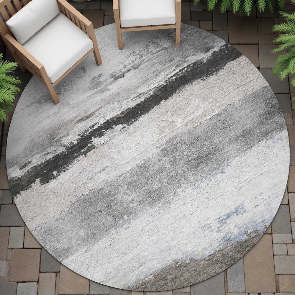 Machine Washable Indoor/Outdoor Chantille ACN2169 Taupe 8' x 8' Round Rug. Picture 6