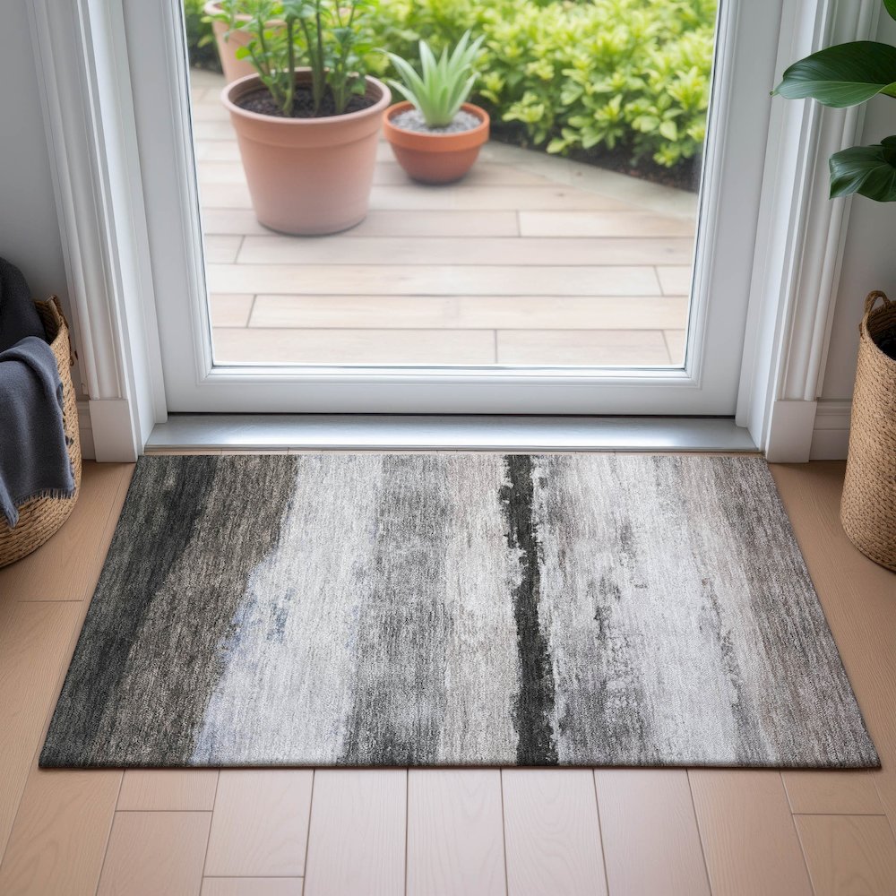 Machine Washable Indoor/Outdoor Chantille ACN2169 Taupe 1'8" x 2'6" Rug. Picture 5