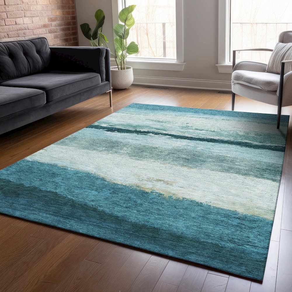 Machine Washable Indoor/Outdoor Chantille ACN2169 Teal 2'6" x 3'10" Rug. Picture 5