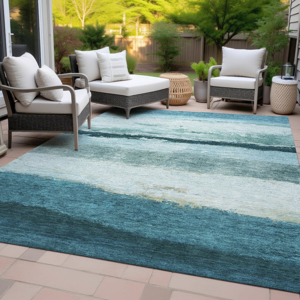 Machine Washable Indoor/Outdoor Chantille ACN2169 Teal 2'6" x 3'10" Rug. Picture 8