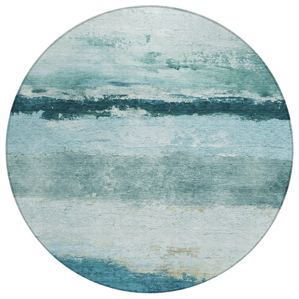 Machine Washable Indoor/Outdoor Chantille ACN2169 Teal 8' x 8' Round Rug. Picture 1