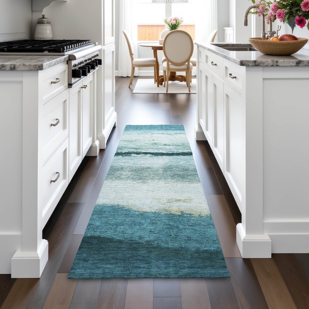 Machine Washable Indoor/Outdoor Chantille ACN2169 Teal 2'3" x 7'6" Runner Rug. Picture 5