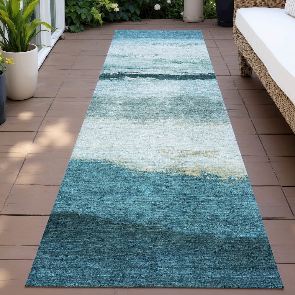 Machine Washable Indoor/Outdoor Chantille ACN2169 Teal 2'3" x 7'6" Runner Rug. Picture 6